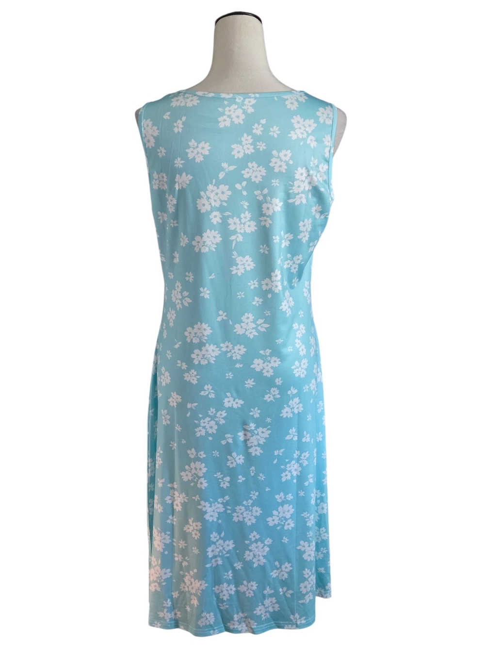 Aqua and White Floral Print Sleeveless Midi Dress Lightweight Womens L (US 8/10) - Picture 3 of 10